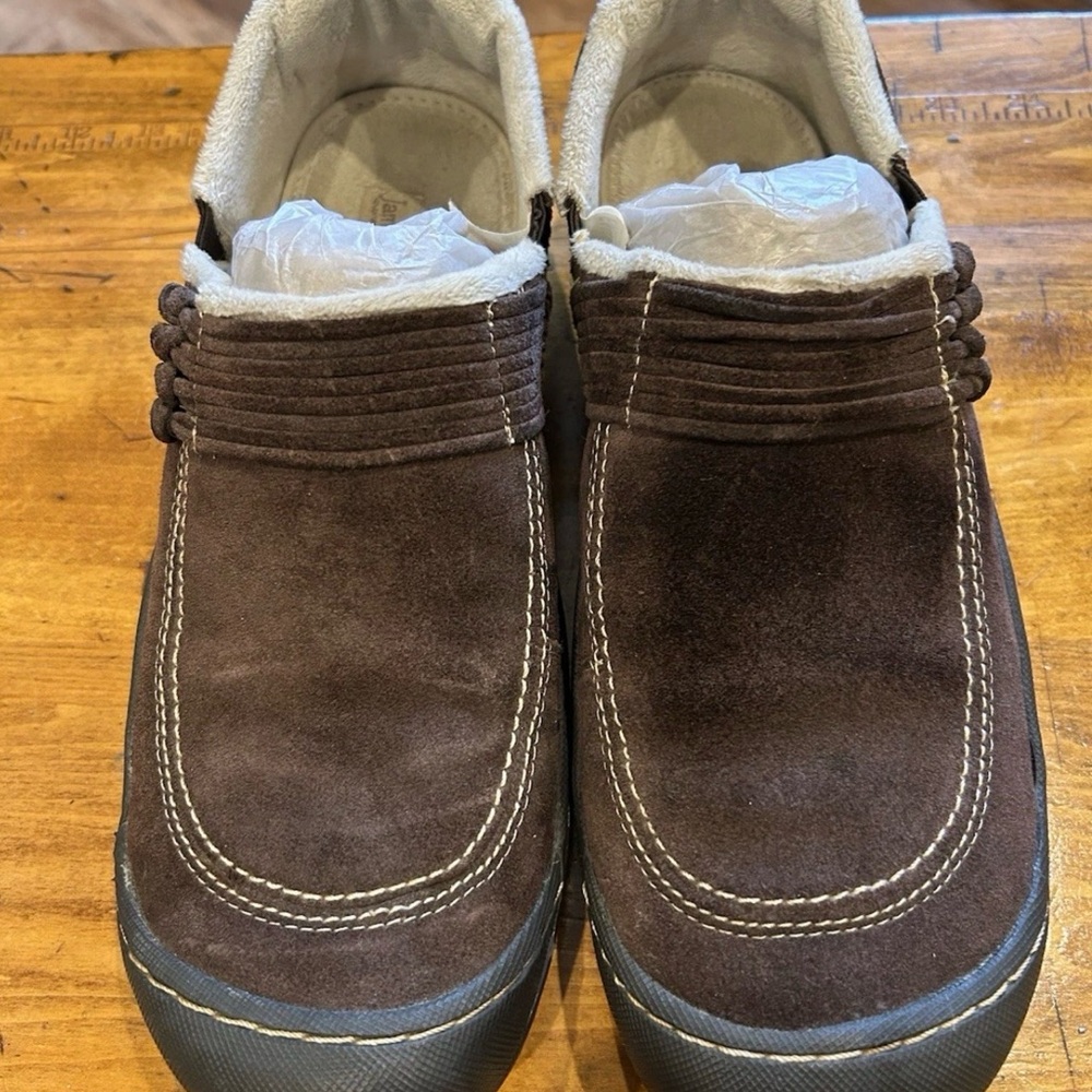Jambu women’s brown suede slip on loafers comfort cushioned rubber sole- size 10